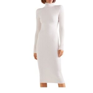Haider Ackermann Elegant White/Cream Ribbed Knit midi Dress S